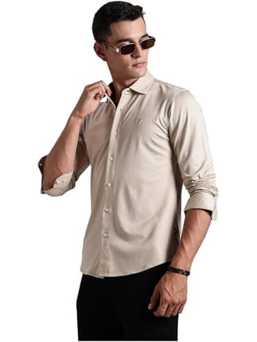 Thomas Scott Men's | Tencel Fabric | Solid | 4 Way Stretchable | Lightweight | Moisture Absorb | Wrinkle Free | Shirt (Available in Plus Size) (TSMLSHT09_Beige_3XL)
