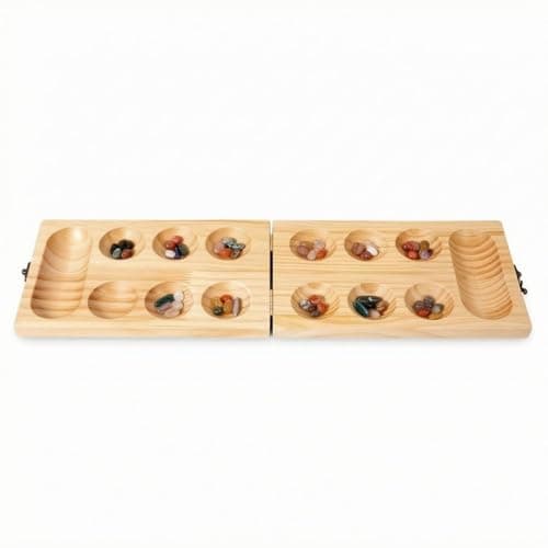 SNAPPSY Foldable Folding Wooden Mancala Board Natural Wood Grain Portable Mancala Game Metal Latches Cup Recesses, Default