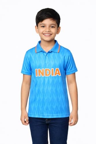 Unirec | Virat | Kids Boys Girls Team India Cricket T-Shirt | Half Sleeves T-Shirt | Solid Sport Tshirt | World Cup India Blue Jersey - 6-7 Years 3