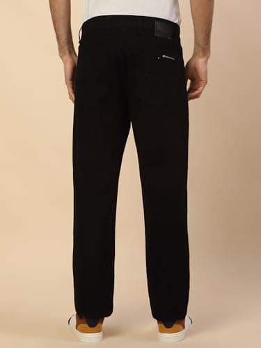 Cantabil Denim Jeans for Men Straight Fit Polycotton Fabric Solid Pattern Black 4