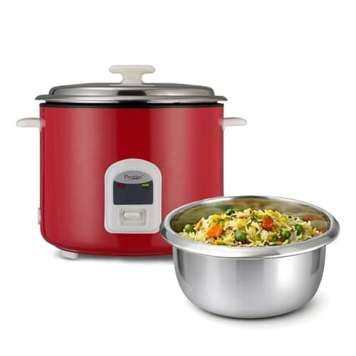 Prestige Delight Cute 2.8 SS Bowl Electric Rice Cooker(2.8L for Rice-Open Type, Silky Red, with Stainless Steel Cooking Pan 7.1L Volume,1000 W)