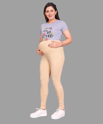 MAMMA'S MATERNITY Women's Heavy Cotton Lycra Cream Maternity Legging (MAMCRMSLDLEG1243-XXL_Cream_XX-Large) 4