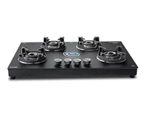 Glen Premium LPG Gas Stove 4 Burner | Matt Finish Glass | 1 Jumbo Forged Brass Burner | 10-Year Warranty | 360° Revolving Nozzle | Manual Ignition | LPG & PNG Compatible | 1045USMG