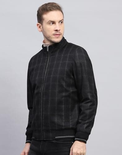 Monte Carlo Mens Black Checked Mock Neck Full Sleeve Coat (223061901-2-42) 2