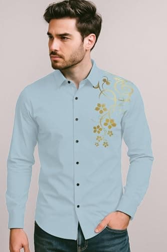 Zartha Men Solid Casual Cotton Shirt (Aqua, 44) 2