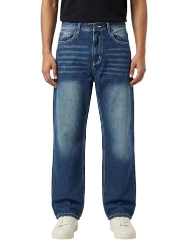 ECOVISTA Men’s Wide Leg Green Baggy Denim Jeans | Loose Fit Streetwear Denim Pants for Men | Stylish Vintage Fashion Comfortable Denim Jeans (in, Numeric, 28, Regular, Grey)