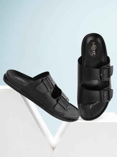 Lancer LUXE-5BLK Black Double Density Soft Cushion Slippers, 9 5