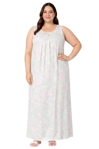 Manvicare Women's Plus Size Sleeveless Nightgown, Pastel Tie-Dye Print, Heavy Cotton Maxi Length Sleep Dress - Weight 410 Grams (Multicolor, 9XL)