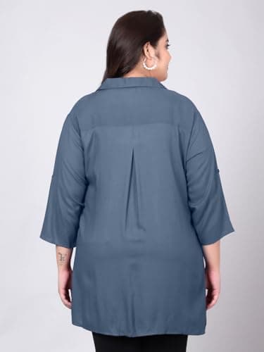 Indietoga Women's Plus Size Casual Rayon Longline Shirt (P10001563_Grey Solid_7XL) 3