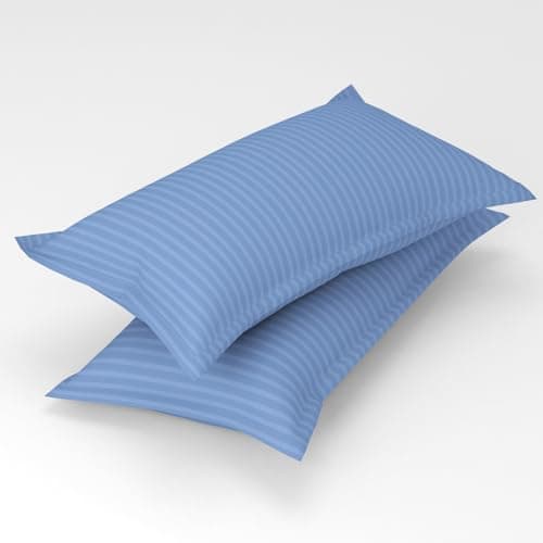 Homefab India 160 TC Stripe Glace Cotton Double BedSheet with 2 Pillow Covers - (90x90 inches) - Sky Blue 5
