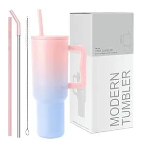 Stainless Steel Insulated Tumbler with Lid & Straw, 100% Leakproof Double Wall Tumblers with Handle, Hot & Cold Drink Sipper for Office,Gym & Outdoors 1200ml Tumbler (Candy)