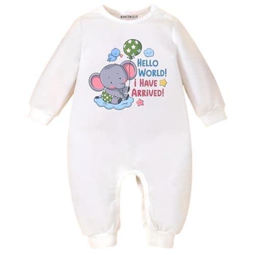 KNITROOT Baby Jumpsuit For Newborn | 0-18 Months Soft Cotton Crew Neck Baby Romper | Hello World I Have Arrived Printed Onesie | 0-3 Months