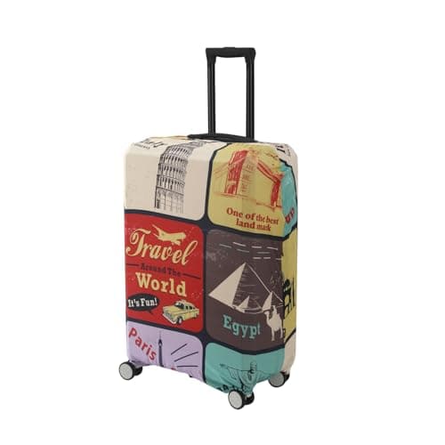 HOKIPO 180gsm Durable and Washable Suitcase Covers for Trolley Suitcase, Medium (23-24inch), Multicolor Travel World (AR-5184-D2)
