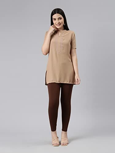 GO COLORS Soft Cotton Stretch Cropped Leggings for Women | Breathable, Mid Rise, Dark Brown 5
