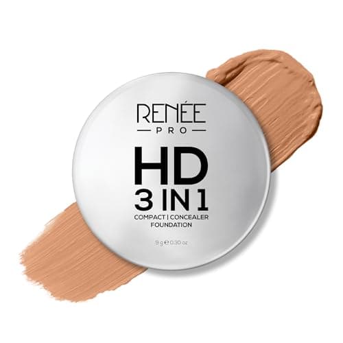 RENEE PRO HD 3 in 1 Compact, Concealer, Foundation - Miel, SPF 20, Matte Finish, High Coverage, Ultralight & Silky Smooth Finish, Enriched with Vitamin E, C & Aloe Vera - 9 Gm