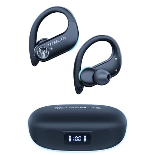 TREBLAB X3-Pro-Wireless Earbuds With Earhooks - 45H Playtime, Aptx, IPX7 Waterproof Earphones For Running & Workout-Sport Bluetooth In Ear Headphones With Charging Case-Built-In Microphone - Black