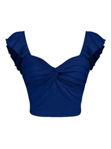 Captain Shah Trendy Crop Top for Women's Solid Ruffle Sleeveless Stylish Knotted Front, Soft high Stretch Cotton Fabric, Summer Casual