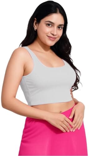 SoHot Women’s Stylish Ribbed Sleeveless Lycra Stretchable Readymade Crop Tank Top Cami Blouse for Girls 2SS7 1044 3XL WHT White 3