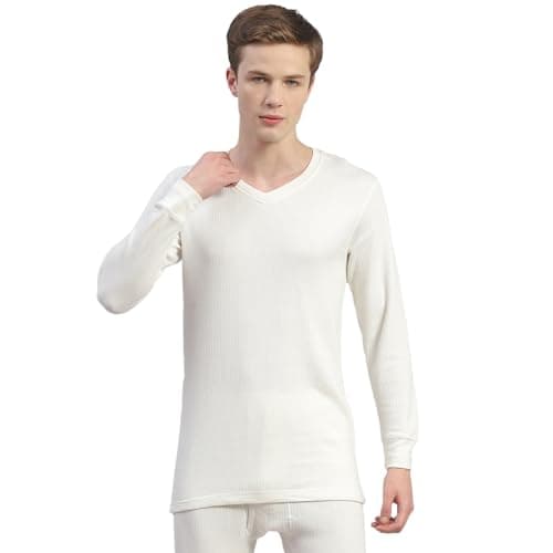 Monte Carlo Mens Solid White V Neck Full Sleeve Thermal Vest (6240M7WH-0-44)
