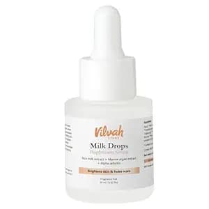 Vilvah Milk Drops Brightening Serum | Fades Dark Spots, Treats Hyperpigmentation & Evens Skin Tone | Hyaluronic Acid & Alpha Arbutin Serum for Women & Men | Suitable for All Skin Types | 20ml