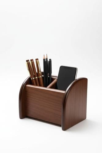 Premium Wooden Pen Stand & Mobile Holder | Desk Organizer for Office, Home & Study Table | Multipurpose Stationery Organizer with Compartments 5