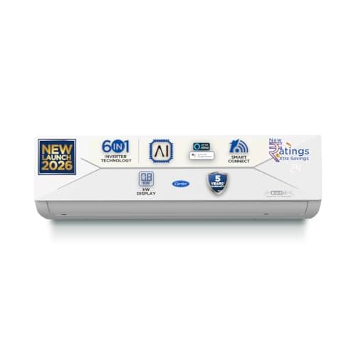 Carrier 1.5 Ton 3 Star Wi-Fi Smart Flexicool Inverter Split AC (Copper, Convertible 6-in-1 with Wi-Fi with Geo-Fencing, Smart Energy Display, 2026 Model, ESTER EDGE Gxi WiFi-CAI18EE3R36W1, White)
