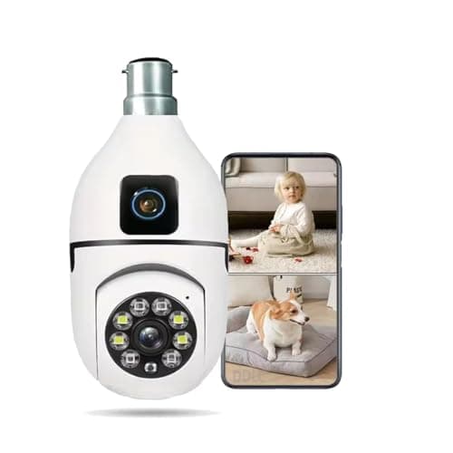JB Supar Dual Lens 4MP/8MP WiFi CCTV Camera for Home Indoor | Full HD | Night Vision | Motion Detection | Two Way Audio | Wireless Security Camera with Mobile App V380 Pro (Dual Lens Light Camera)
