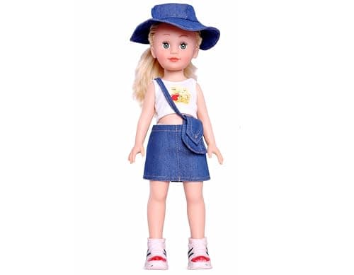Funteen Cute Little Girl Doll in Denim Dress Doll for Kids 33 c.m Kids Ages 3 & Up