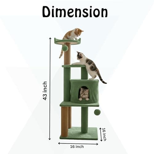Purrway Soft Fur Activity Scratching Post/Cat Tree for Kittens & Cats - Natural Sisal Rope Triple Platform Tower (Height 43 Inch) (FURR - 3FLORR - Green) 5