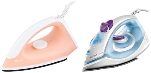 PHILIPS Aluminum Gc1905 1440-Watt Steam Iron With Spray (Blue) & Classic Gc097/50 750 Watts Dry Iron (Peach)