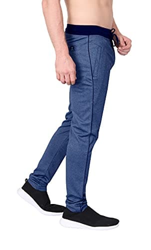 Big Button Men’s Textured Cotton Knit Regular Fit Track Pants with Zipper Pockets | Casual & Athletic Wear Dark Denim 3