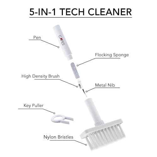 Capes 5 in 1 Multipurpose Device Cleaner Cleaning Tool Kit Set for Mobile Smartphones, Laptop, Computer, MacBooks, Desktop, Earphones, AirPods, Electronic Gadget Cleaner, Keyboard Cleaning Kit - White 2