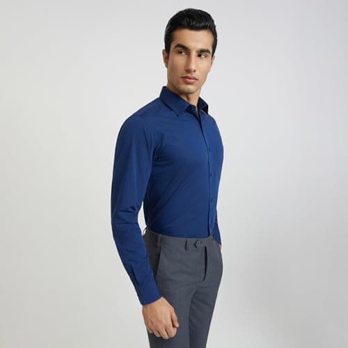 Raymond Men Slim Fit Structure Pattern Pure Cotton Semi Cutaway Collar Full Sleeve Formal Shirt (Size: 42)-RMSX12860-B8 Dark Blue 2