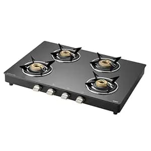 KAFF 4 Burner Gas Stove Top for Kitchen - 69CM Manual Ignition Cookto Modern Glass Stove for Modular Kitchen, ISI Certified & Compatible with LPG (Black)