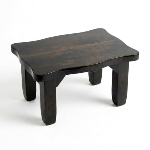 CARTADEN Multipurpose Mango Wood Step Stool with Non-Slip Rubber Feet, 100 kg Load Capacity, and a Sturdy, Long-Lasting Wooden Kids' and Adults' Seating Stool Measuring 14 by 7.5 inches (Black)