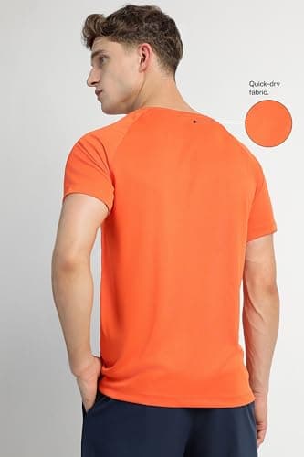 Reebok Men Polyester Regular Fit RE Flex Performance Tee|Training|Speedwick Interlock Knit|Crew Neck Solid T-Shirt,Orange,Medium 3