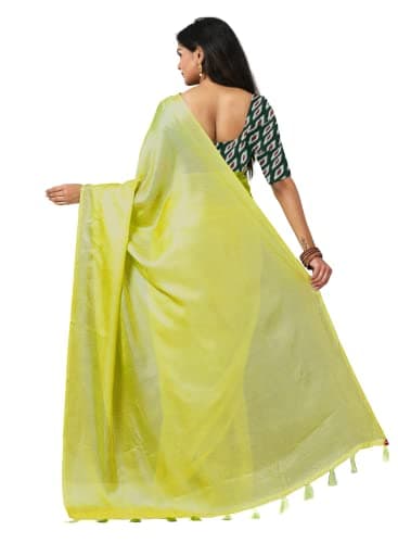Miraan Women's Jute Cotton Saree with Blouse Piece (SRHIW10, Yellow) 2
