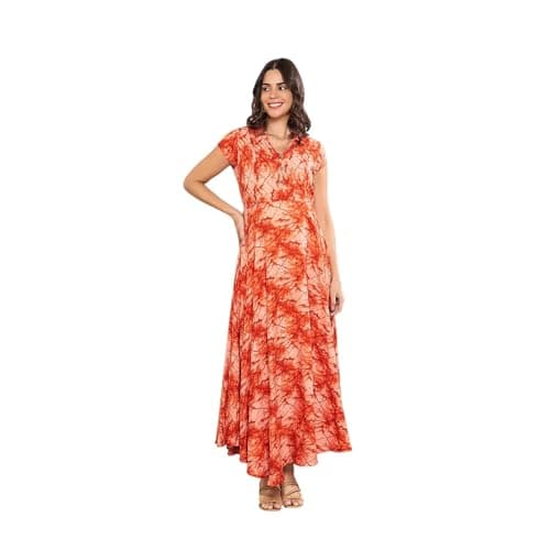 MomToBe Women's Rayon Maternity Dress/Pregnancy Dress/Easy Breastfeeding Dress/Feeding Dress/Western Dress with Zippers for Nursing Pre and Post Pregnancy (Ginger Orange ; Large)