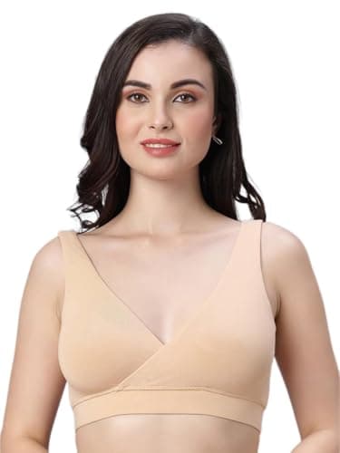 MAMMA'S MATERNITY Cream Solid Antimicrobial Bamboo Fabric Padded Maternity/Nursing Sports Bra - X-Large