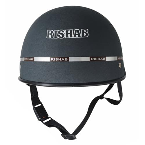 OTO2EYE Open Face Cap/Half Cap with Strap All Purpose Size M (Black) 3