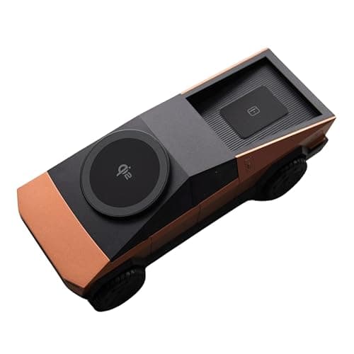 UPFATE Qi2 3-in-1 Wireless Charging Station | Fast Charger for Smartphone, Smartwatch & Earbuds | Cybertruck Inspired Futuristic Design with LED Indicator | Foldable Magnetic Charging Dock (Orange)