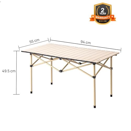 Corvids Alloy Steel, Plastic Multipurpose Folding Camping Table with Roll-up Tabletop | Compact & Portable | Best for Hiking, Picnic, Garden, BBQ & Outdoor Use (Khaki, Large) 2