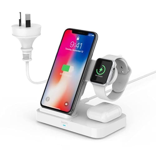 3 in 1 Wireless Charging Station with 2 USB Ports, Magnetic MagSafe Wireless Charger for iPhone 17/16/15/14, Apple Watch & AirPods, Fast Charging Station, QI Certified 15W max Wireless Charger Stand