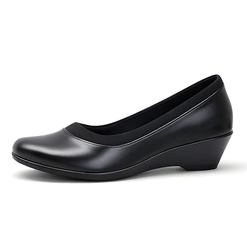 REWANA Women's Formal Bellies, Synthetic Leather, Low Wedge Heel, Slip-On, Matte Finish, Round Toe, for Office Ballerinas (Black, UK Footwear Size System, Adult, Women, Numeric, Medium, 9)