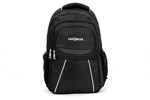 LUI ELLE Backpack for Men, Women & Students | 12x18x6 Inch Polyester Laptop & Travel Backpack | Lightweight Durable Casual Daypack | Black (BLACK)