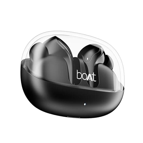 Boat Airdopes 311 Pro, 50HRS Battery, Fast Charge, Dual Mics ENx Tech, Transparent LID, Low Latency, IPX4, IWP Tech, v5.3 Bluetooth Earbuds, TWS Ear Buds Wireless Earphones with mic (Active Black)