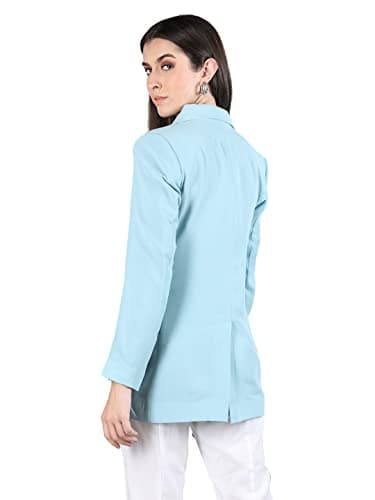 CHKOKKO Women Solid Regular Fit Stylish Formal Blazer Blue L 2