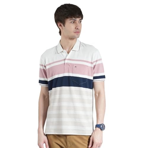 Monte Carlo Men's Regular Fit Striped Polo T-Shirt | Half Sleeve | Collared Neck | Casual Wear T Shirt for Men's Off White M (Pack 1)