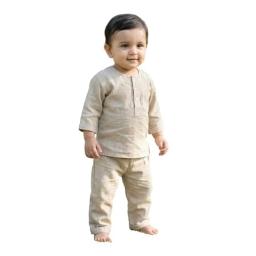 KOSHMOSH Baby Boys Night Suit 3/4 Sleeves Co-Ord Nightwear Set - Pure Cotton- Soft, Comfy & Perfect for Sleep Time Light Grey