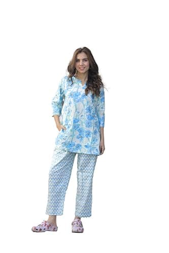 INDICHICK Women’s Night Suit Set,Lounge Wear,Printed Top & Pyjama Set for Women,Casual Sleepwear for Women, (Nev Blue, M)